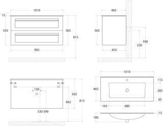 Подвесная тумба под раковину Art&Max Platino 100см чёрный матовый AM-Platino-1000-2C-SO-NM-Cer